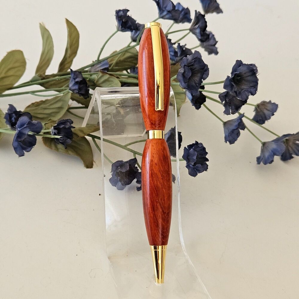 African Padauk Pen Gold Trim Twist Ballpoint with Black Ink Refill Handcrafted